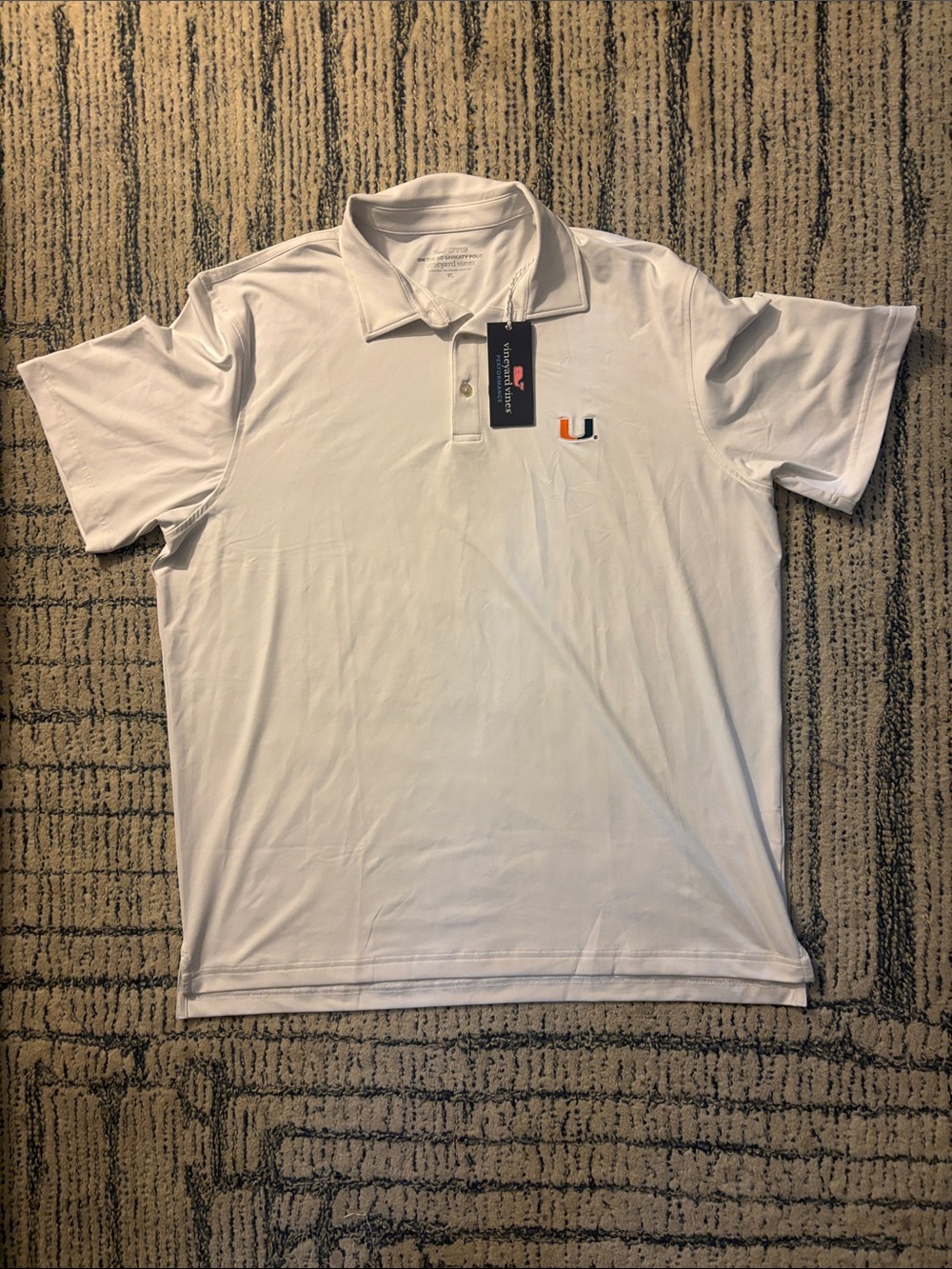 Vineyard Vines White Men's Miami University Polo with Small Multicolor Logo
